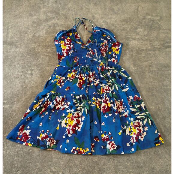 Anthropologie Emily Halterneck Mini Dress Tropical Keyhole Large - Picture 1 of 11